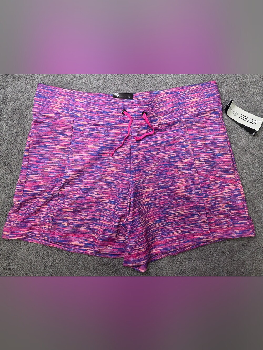 ZELOS Women’s Pink Purple Space Dye Knit Running Shorts Drawstring Pockets